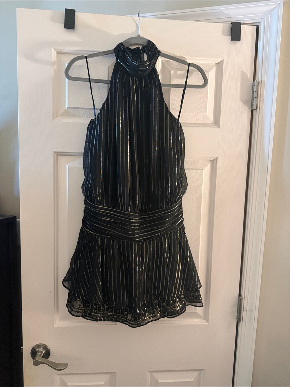 Abercrombie & Fitch Black Metallic-Striped Halter Mini Skort Dress